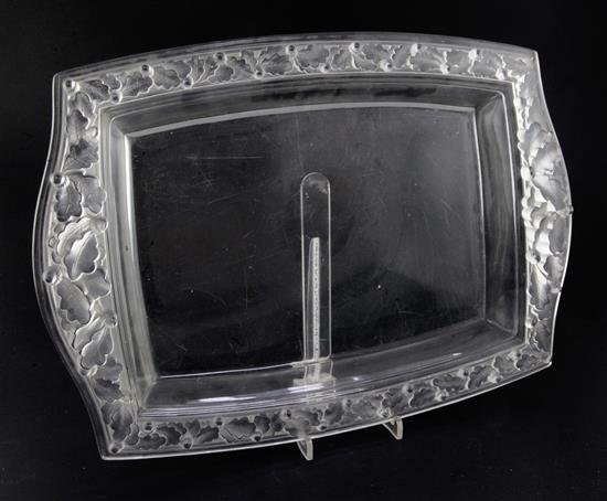 A Lalique Chene pattern oblong tray, post-war, 46.5cm